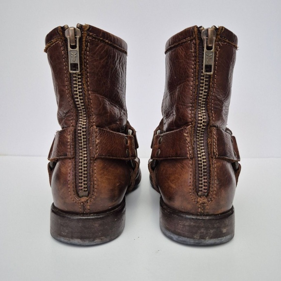 Frye Boot Brown Harness Ankle Zippered Motorcycle Western Women's Size 6.5 - Picture 3 of 11
